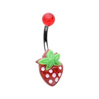 Pierced Owl 14GA Stainless Steel Glittering Strawberry Belly Button Ring