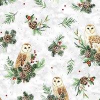 Hoffman Cozy Cottage V5191 307S Snow/Silver Owls Fabric