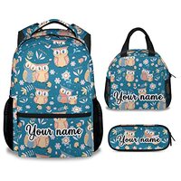 COOPASIA Personalized Owl Backpack with Lunch Box And Pencil Case, 16 Inch Owl Theme Bookbag with Ad