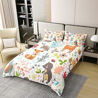 Erosebridal 100% Cotton Kids Fox Duvet Cover Queen Size,Cute Cartoon Animals Comforter Cover for Boy