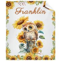 Custom Baby Sunflower Owl Blankets Personalized Gift for Girl/Boy for Couch Sofa Bed Bedroom Living 