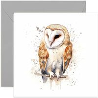 Old English Co. Watercolour Barn Owl Greeting Card for Birthday - Cute Birthday Card for Mum, Nan, H
