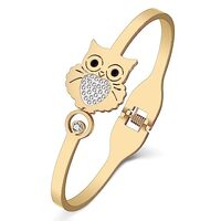 RAIDIN Stainless Steel Gold Bird Bangle Bracelet for Women Mom Dainty Rhinestone Crystal Cute Owl Cu