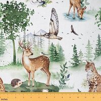 Deer Antler Fabric by The Yard,Watercolor Cheetah Owl Wildlife DIY Art Waterproof Fabric,Retro Jungl