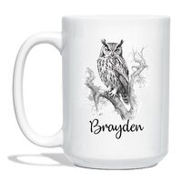 Customized Owl Lover Name White Ceramic Mug Gift For Birthday Christmas, Personalized Owl Pencil Dra