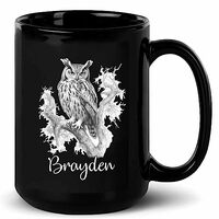 Personalized Owl Black Coffee Mug Gift For Son Daughter Men Women, Customized Name Drawings Pencil O