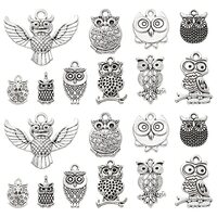 DanLingJewelry 100Pcs 10 Styles Tibetan Owl Charms Antique Silver Animal Charms for DIY Bracelet Nec