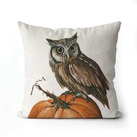 AOFANGGO Owl Pillowcase Halloween Pillow Cover Owl Standing on a Pumpkin Design Faux Linen, 18x18 In