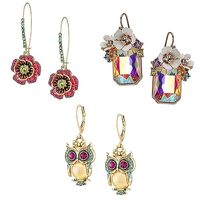3 Pairs Gold Flower Drop Dangle Earrings Set for Women,Small Flower Earrings Flower Cluster Stone Ow