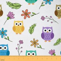 Cartoon Owl Fabric by The Yard Watercolor Flower Plants DIY Sewing Craft Hobby Fabric by The Yard Cu