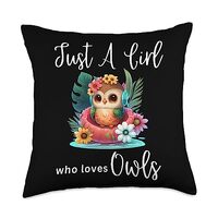 Just A Girl Who Loves Owls Tee Just A Girl Who Loves Summertime Owl Throw Pillow, 18x18, Multicolor