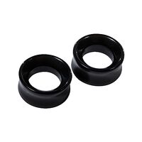 Pierced Owl Natural Black Obsidian Stone Double Flared Tunnels, Sold as a Pair (8mm (0GA))
