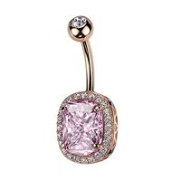 Pierced Owl 14GA 316L Stainless Steel Oval CZ Crystal with Surrounding CZs Belly Button Ring (Rose G