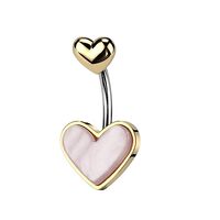 Pierced Owl 14GA 316L Stainless Steel Mother of Pearl Heart Belly Button Ring (Gold Tone)