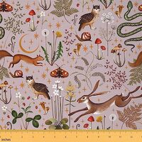 Cute Rabbit Mushroom Owl Animal Fabric, Stars Galaxy Decorative, Botanical Branches Wildlife by The 