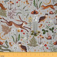 Mushroom Fabric by The Yard,Cute Rabbit Owl Decorative Fabric,Moth Wild Animal Upholstery Fabric,Gli