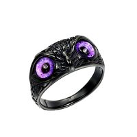 PAMTIER 10MM Unisex Stainless Steel Vintage Gothic Demon Eye Owl Biker Ring with Purple Gemstone Eye