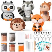 WATINC Set of 5 Woodland Wool Needle Felting Kit, Fox Owl Hedgehog Squirrel Raccoon Animal Doll Wool