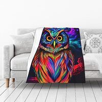Coloful Owl Pattern Throw Blanket 50x40 Inches Soft Flannel Blankets for Bed, Sofa, Couch, Travel, C