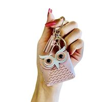 TOU-BEGUIN Fashion Coin Purse Wristlet Keychain, Cute Owl Soft PU Leather Wallet Bracelet Tassel Key