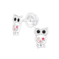 925 Sterling Silver Pink Owl Children's Woodland Stud Earrings