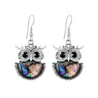 Silver Boho Earrings for Women Trendy,Statement Vintage Handmade Abalone Shell Owl Dangle Long Earri