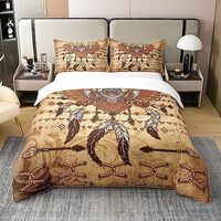 Western Owl 100% Nature Cotton Duvet Cover King Size,Retro Bohemian Dream Catcher Super Soft Bedding