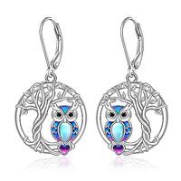 Tree of Life Owl Earrings for Women Sterling Silver Owl Dangle Earrings Moonstone Family Tree Jewelr
