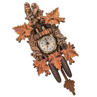 HOMSFOU Retro Decor Cuckoo Clock Wooden Pendulum Wall Clock Owl Vintage Chiming Clock Battery Operat
