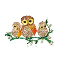 EMEGCY Orange Owl Brooch for Women Rhinestone Owl Brooch Pin 18k Gold Plated Owl Lapel Pin Jewelry f