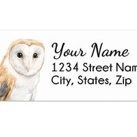 Triple Studio Return Address Labels - 120 Pcs, Personalized Barn Owl Watercolor Art Design, Customiz