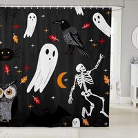 Cartoon Ghost Gothic Bath Curtain Halloween Bats Bathroom Accessories Spider Web Sugar Skull Hallowe