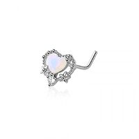 Pierced Owl 20GA Stainless Steel Opal Heart L-Bend Nose Stud