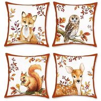 Bonhause Animals Throw Pillow Covers 18 x 18 Inch Fox Deer Squirrel Owl Leaves Decorative Pillows So
