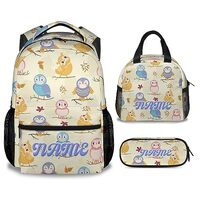 UNIKITTY Personalized Owl Backpack with LunchBox, Set of 3 School Backpacks Matching Combo, Cute Yel