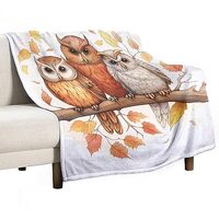 Autumn Themed Owls Blanket Autumn Orange Owl Birds Summer Throw Blanket 30"x40" Soft Cozy 