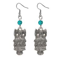 Owl Earrings for Women Girls Bohemian Vintage Antique Indian Owl Bird Earrings Boho Ethnic Gypsy Tri