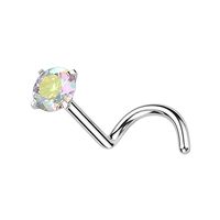 Pierced Owl 20GA F136 Implant Grade Titanium Prong Set CZ Crystal Nose Screw (Aurora Borealis)