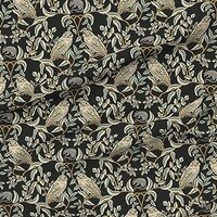 Spoonflower Fabric - Little Owl Damask William Morris Farmhouse Arts and Crafts Birds of Printed on 