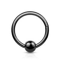 Pierced Owl 16GA 316L Stainless Steel Faux Captive Bead Ring Hinged Segment Ring (Black)