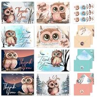 24 Pack Owl Thank You Cards Owls with Envelopes & Stickers - 8 Designs Blank Inside Owl Note Car