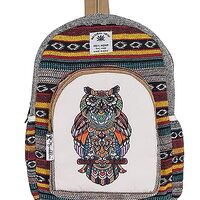 Marubhumi Natural Handmade Small Multi Pocket Hemp Backpack Bag Owl Printed