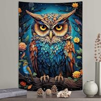 YDIDIAN Psychedelic Owl Wall Art, Line Art Forest Neon Party Animal Bird Flower Tapestry, Animals De