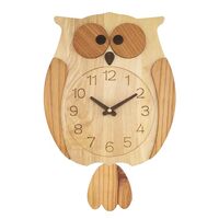 Couperos Owl Wall Clock Decorative Wooden Wall Clolck Non Ticking Battery Operated Wood Pendulum Clo