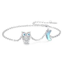 Moonstone Owl Bracelet 925 Sterling Silver Bird Adjustable Bracelet Animal Link Owl Jewelry Gift for