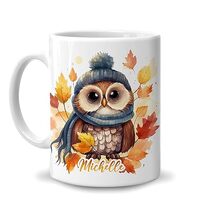 Hyturtle Personalized Fall Owl Maple Leaves Coffee Mug - Birthday Gifts For Owl Lovers - Fall Autumn