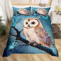 Erosebridal Owl Bedding Set Boho Owl Print Comforter Cover for Boys Girls Exotic Watercolor Animal D
