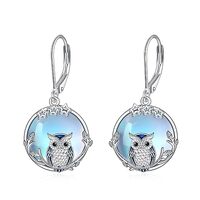 Owl Dangle Earrings Sterling Silver Moonstone Owls Leverback Drop Earrings Jewelry Christmas Gifts f