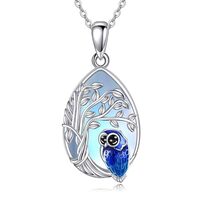 AINFQY Owl Necklace 925 Sterling Silver Tree of Life Moonstone Pendant for Women Moonstone Owl Jewel