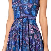 Sister Amy Women's Skull Elastic Sleeveless Breathable Camisole Skater Dress Owls 5XL